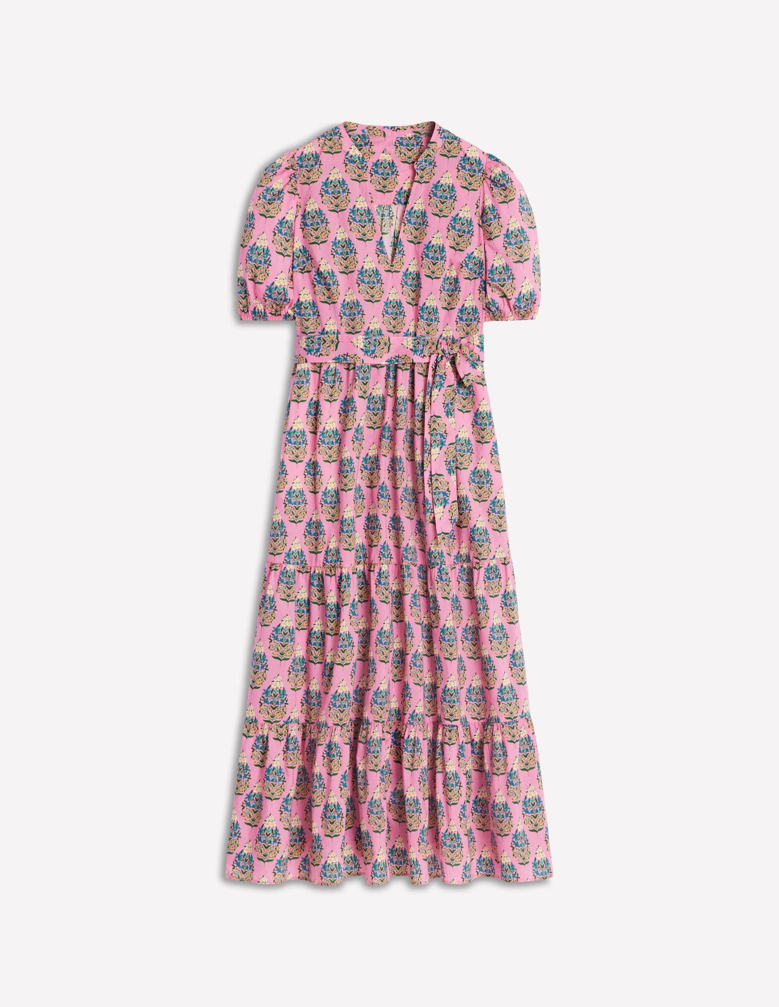 Oden Midi Dress in Camel Tile Print Cotton