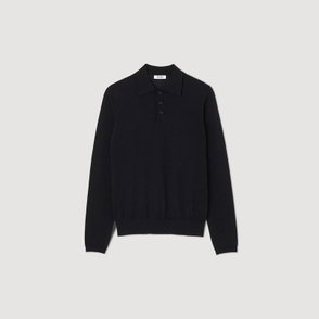 Black crewneck polo sweater, SANDRO