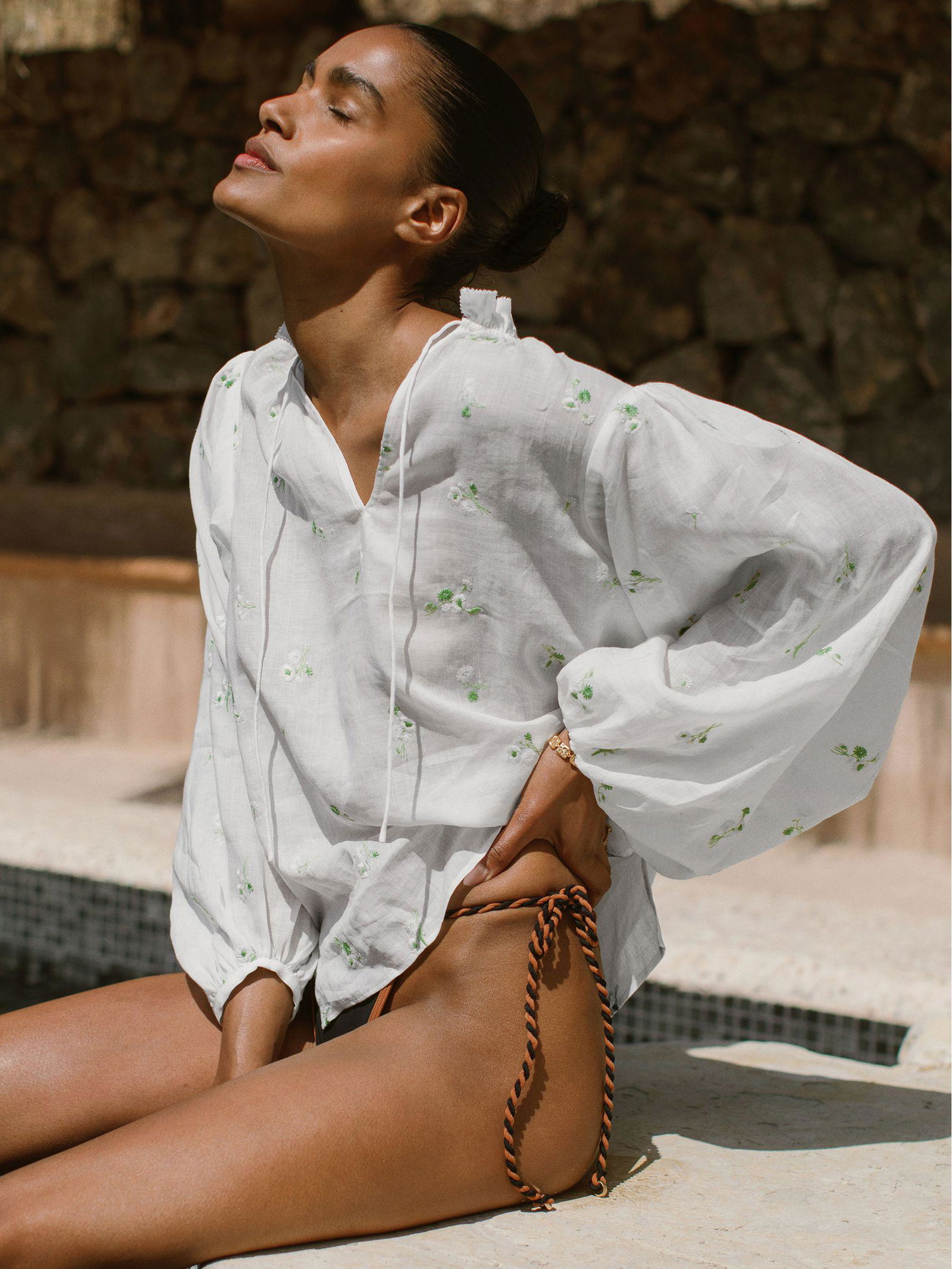 71% off REISS Maya Floral-Embroidered Tie-Neck Blouse Ramie 