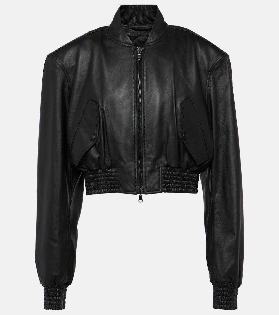 Cropped Leather Bomber Jacket