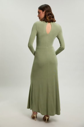 light blue bodycon dress long Long Sleeve Pleated Bodycon Dress In Blue main image 0