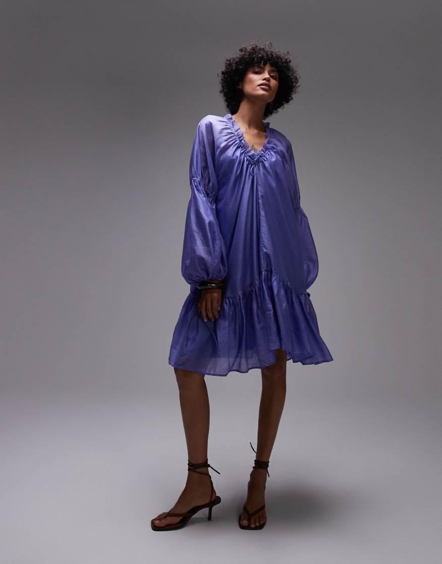 blue sheer mini dress Psychedelic Print Sheer Mini Dress