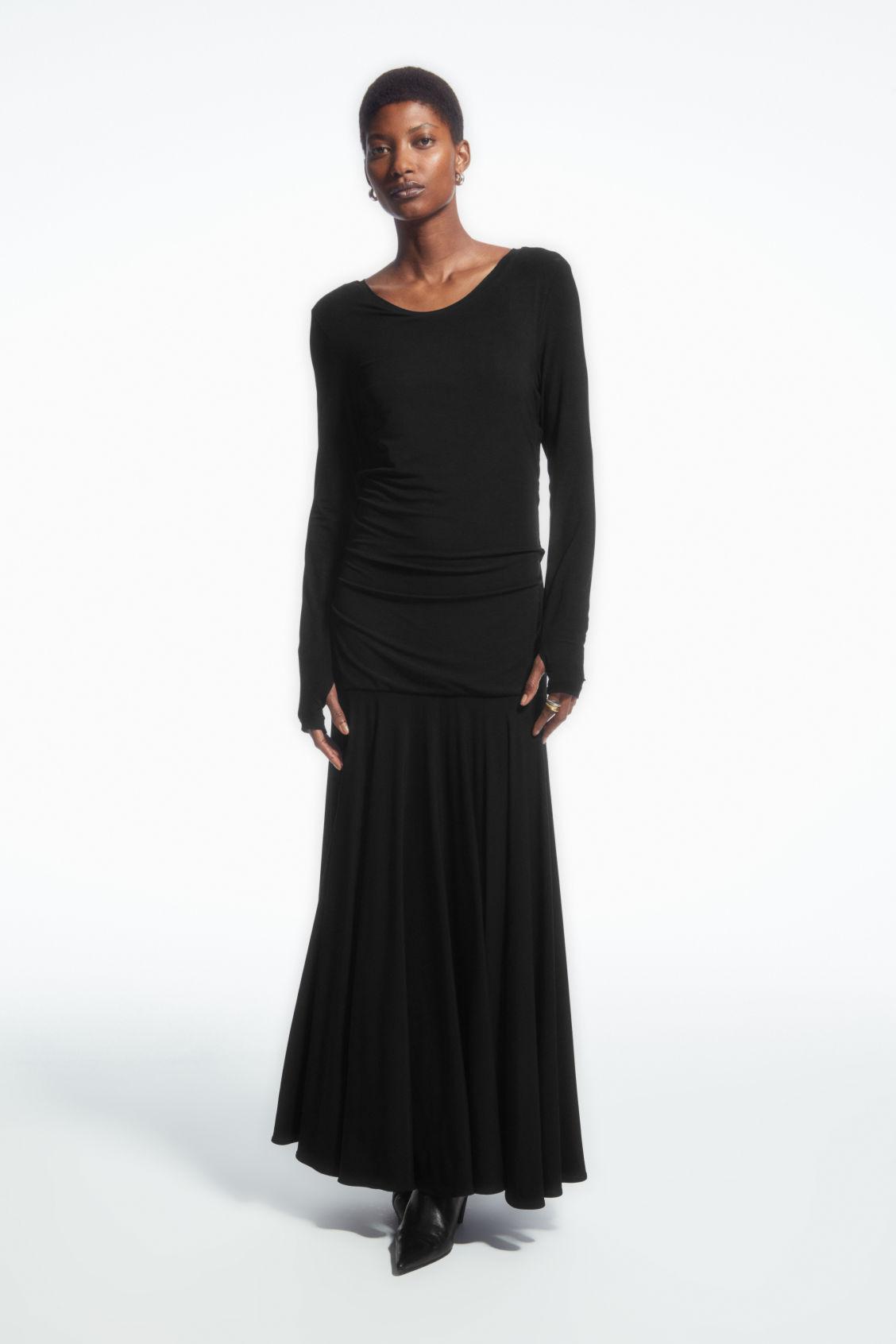 green emerald velvet dress Flowing Dropped Waist Maxi Dress - Cream main image 1