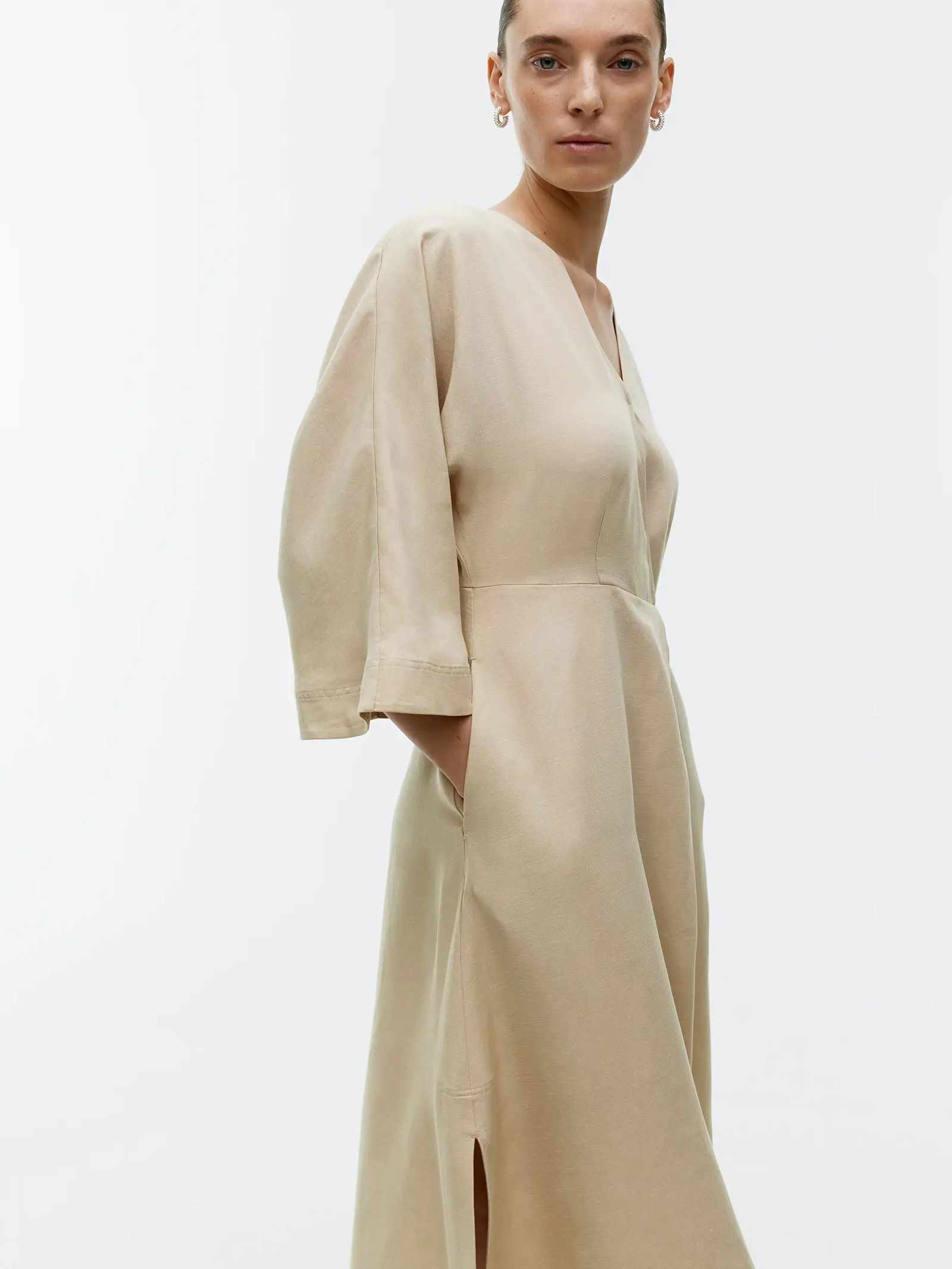 knee length dresses for ladies Linen Wrap Dress | Nordic Sky