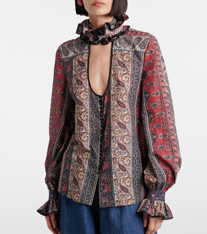 Valentino paisley blouse with ruffled neckline