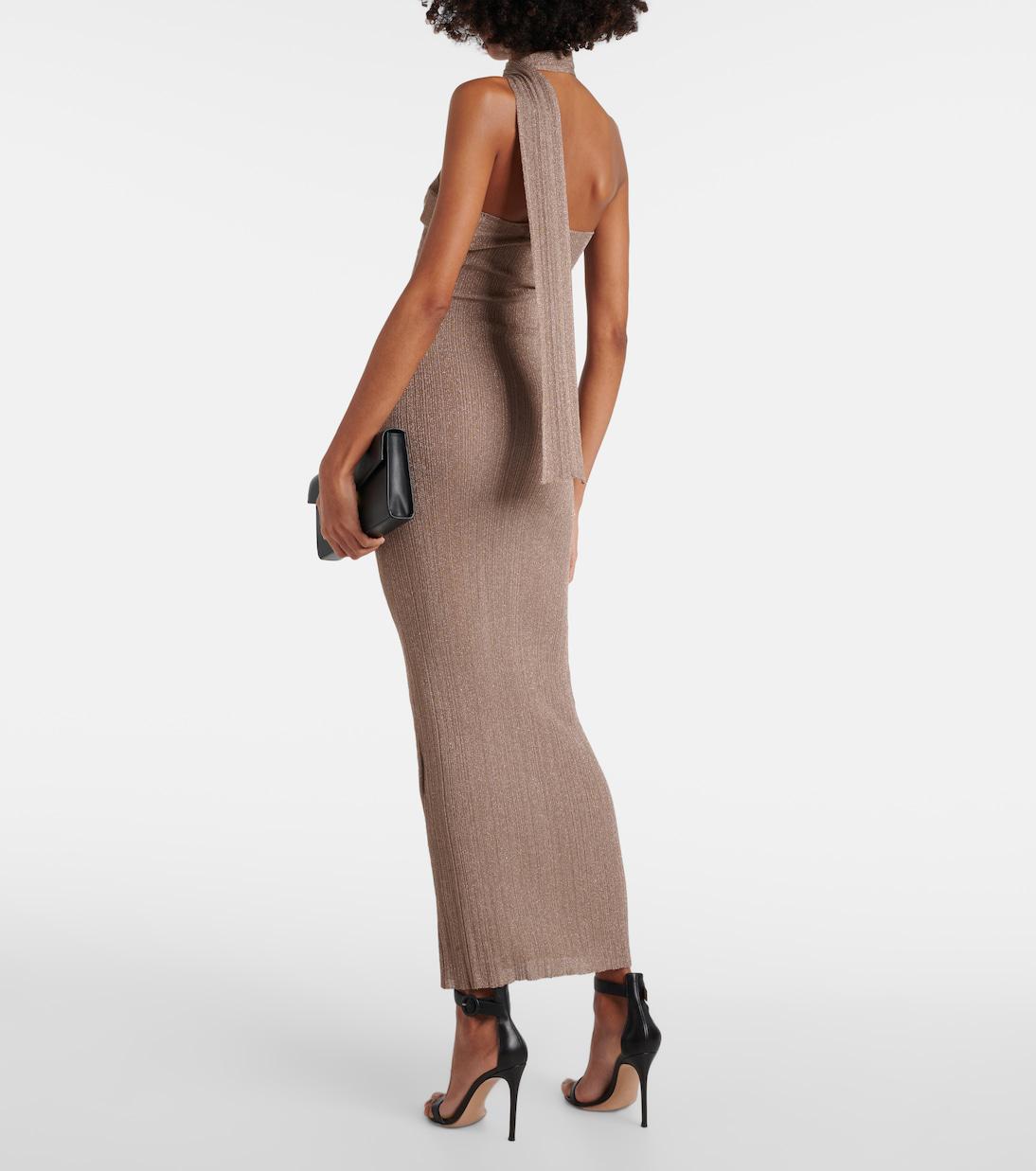 aya muse scarf detail maxi dress Scarf-detail draped maxi dress in brown - Aya Muse