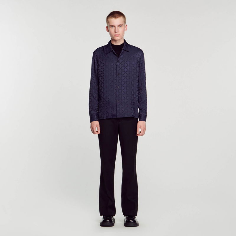 SANDRO Square Cross Shirt in Navy Blue | Endource