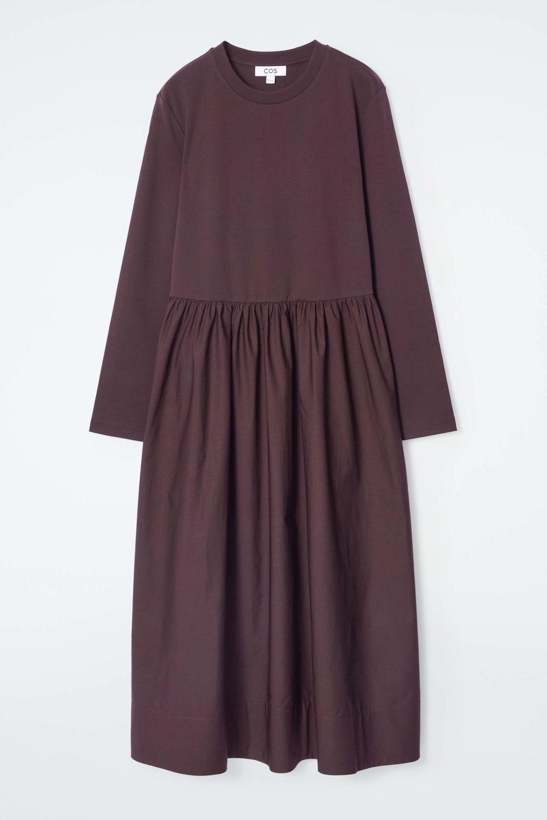 Contrast Color Long Sleeve Midi Dress