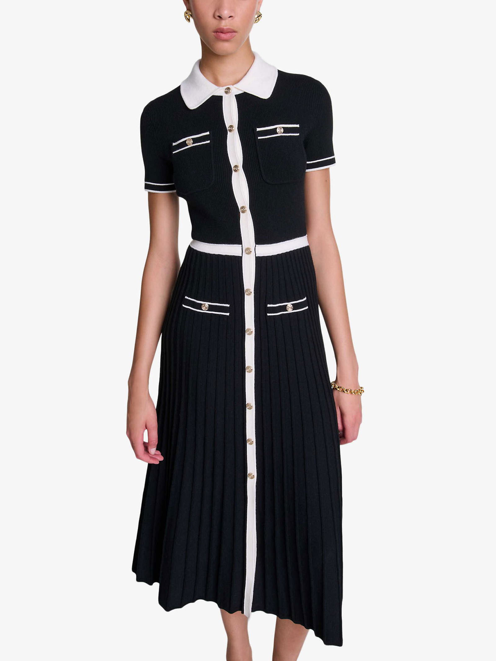 maje knit dress with contrasting trim Short dress with contrasting trim White For Women