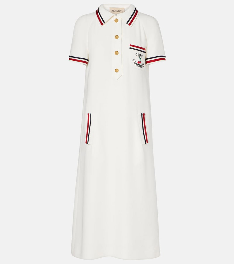 Valentino white polo dress with red and white stripes and a floral appliqué
