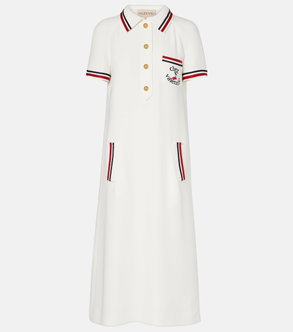 Valentino white polo dress with red and white stripes and a floral appliqué
