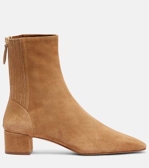 Brown suede ankle boot with a block heel.
