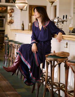 green emerald velvet dress EMBROIDERED YOKE MAXI DRESS