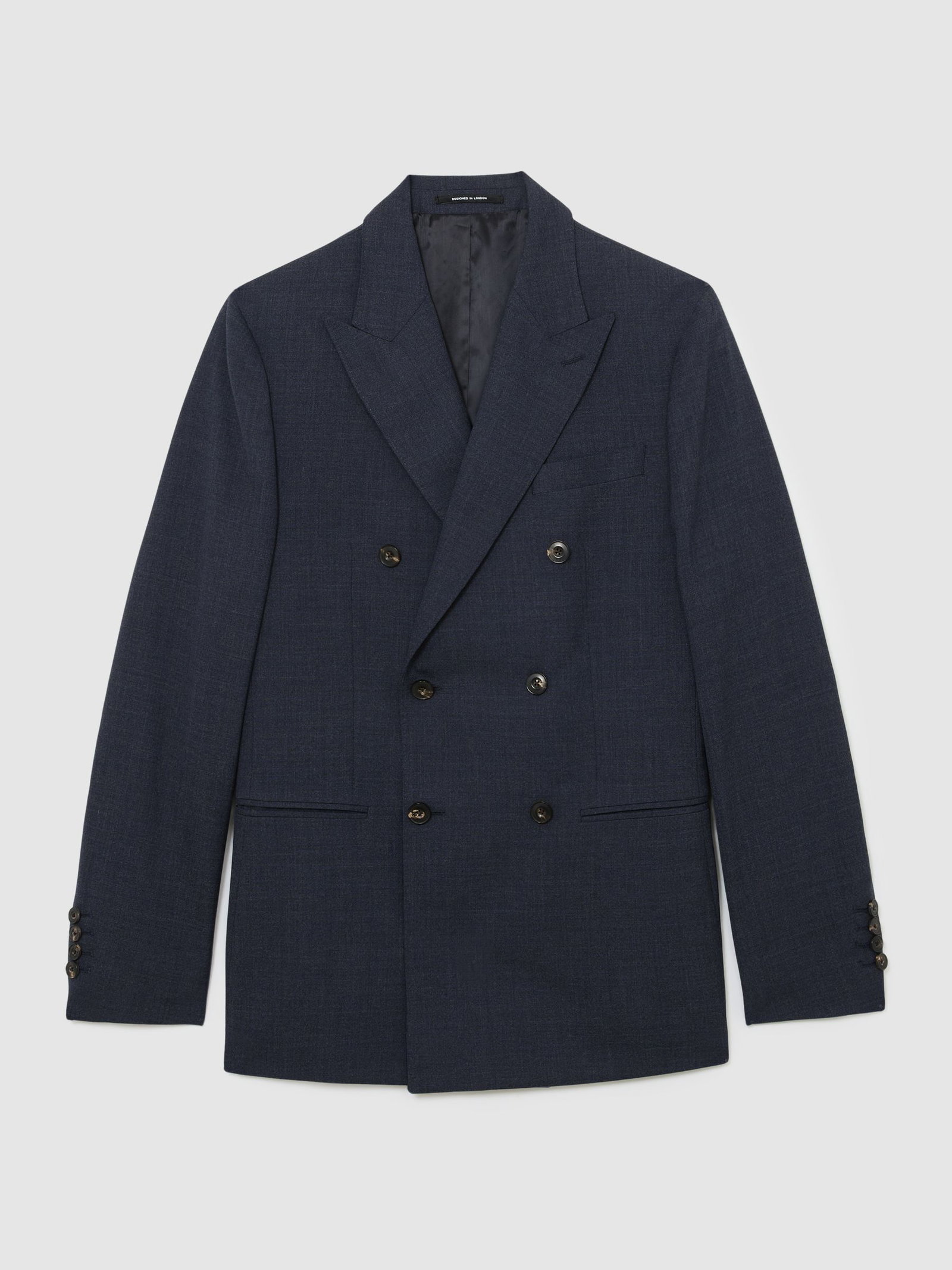 REISS Tailored-Fit Wool Textured Double-Breasted Blazer In Airforce ...