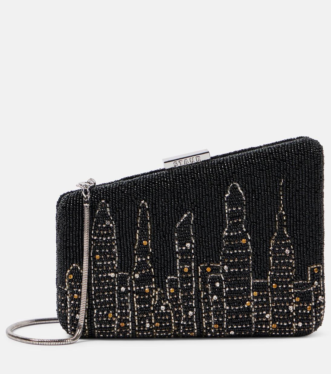 STAUD Carmella NYC Skyline Beaded Clutch In Black Endource staud-carmella-nyc-skyline-beaded-clutch-in-black-endource