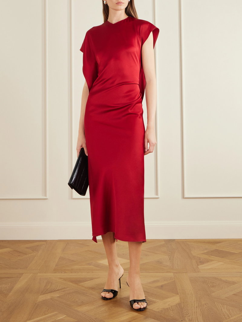 sachin and babi light blue dress Victoria Beckham Asymmetric Draped Sleeveless Satin Midi Dress