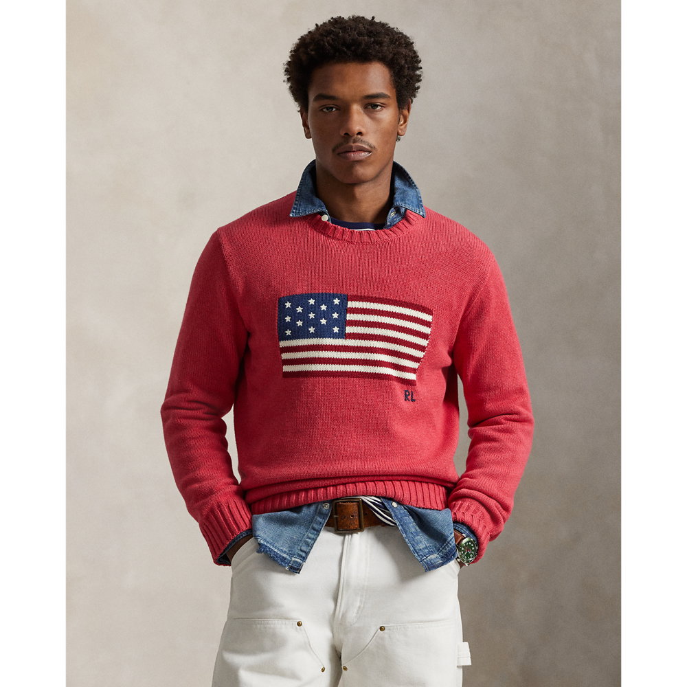 RALPH LAUREN The Iconic Flag Sweater In Red Topaz Heather | endource