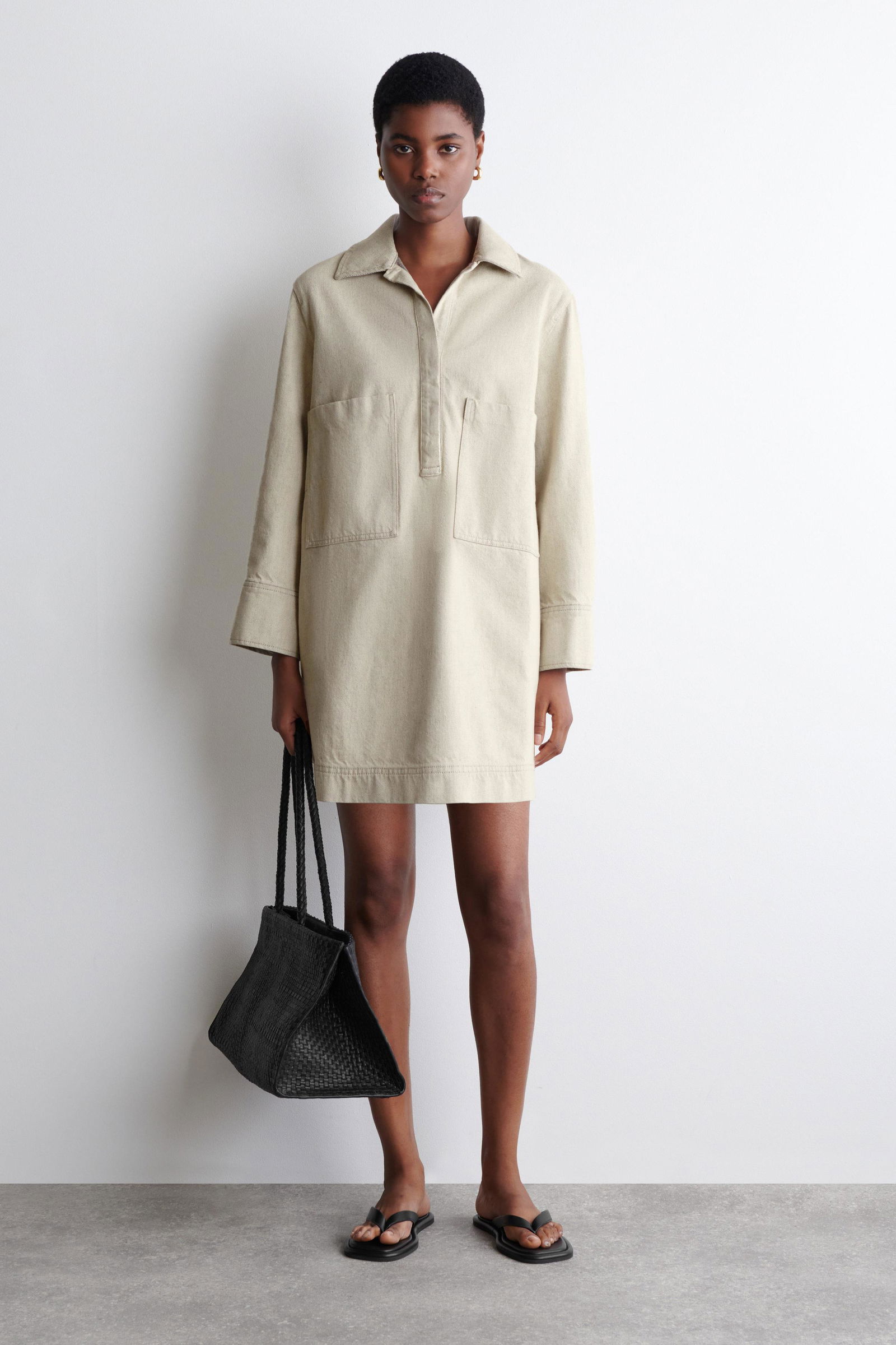 cos open collar linen shirt dress COS Open-Collar Denim Shirt Dress