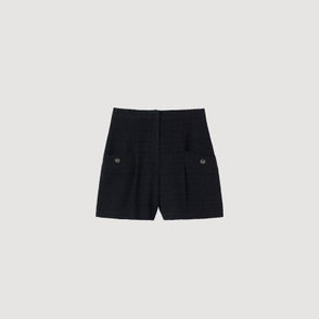 Black tweed shorts with button closures