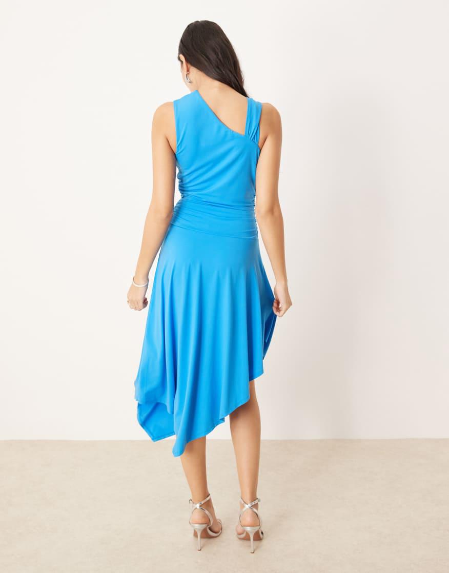 abercrombie asymmetrical ruched maxi dress Abercrombie &amp; Fitch + Ruched Front Cutout Asymmetrical Midi Dress
