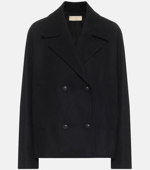 Black wool coat with double-button closure