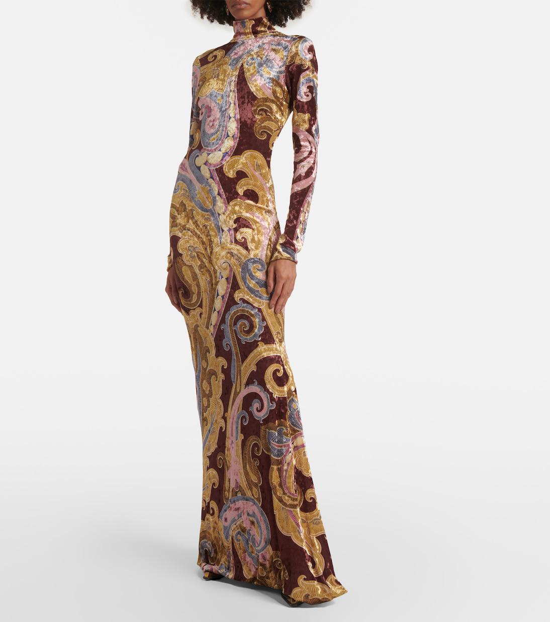 ETRO Paisley Velvet Turtleneck Maxi Dress | endource