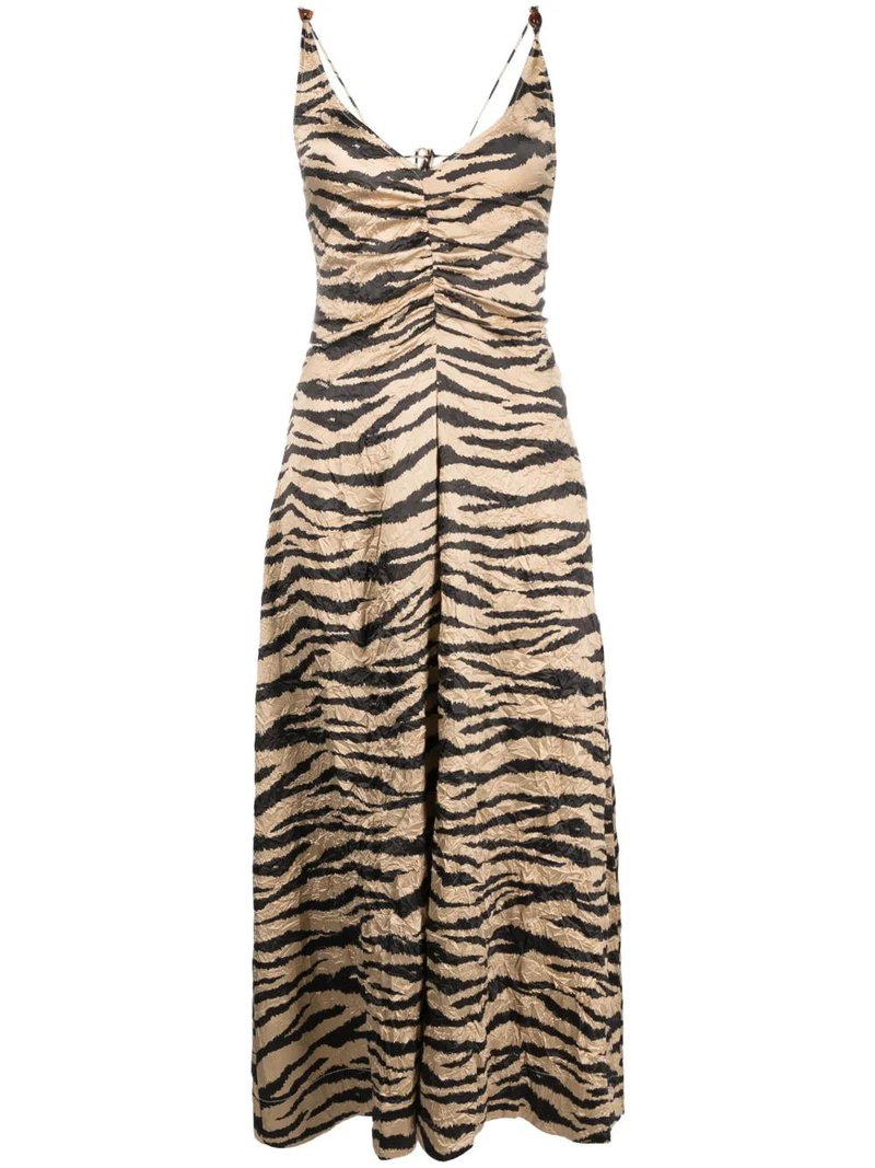 GANNI Tiger-print Satin Midi Dress - Neutrals | endource