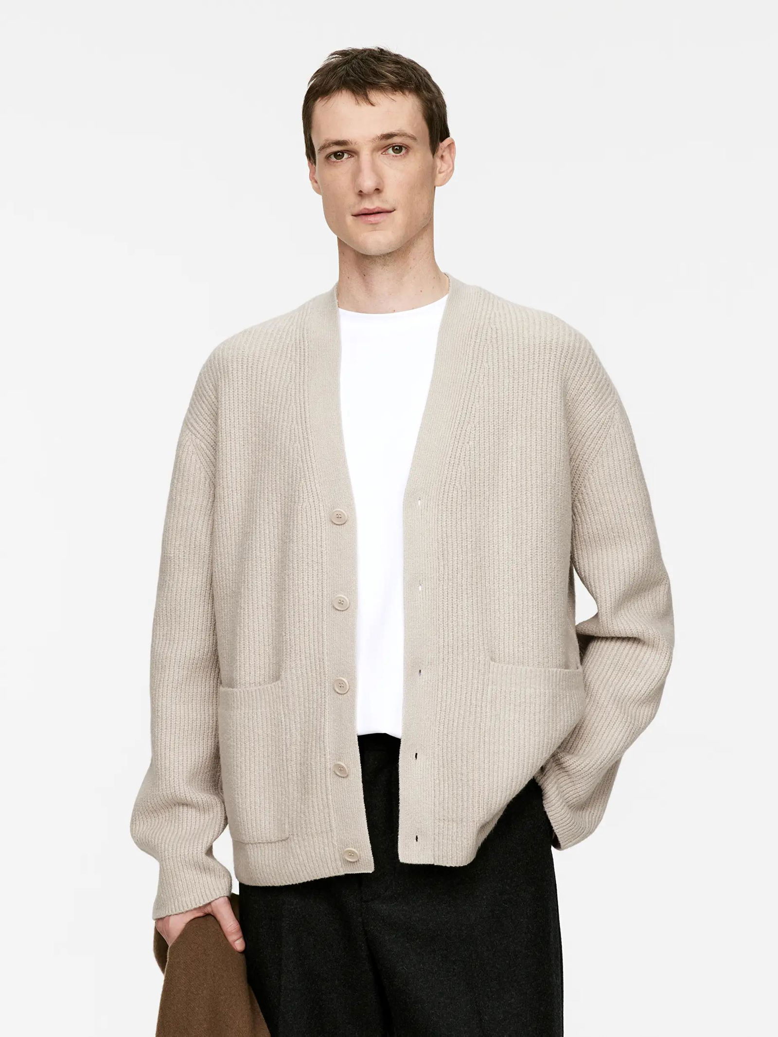 Viril V Neck Knit Cardigan Fig Detail Dark Melange
