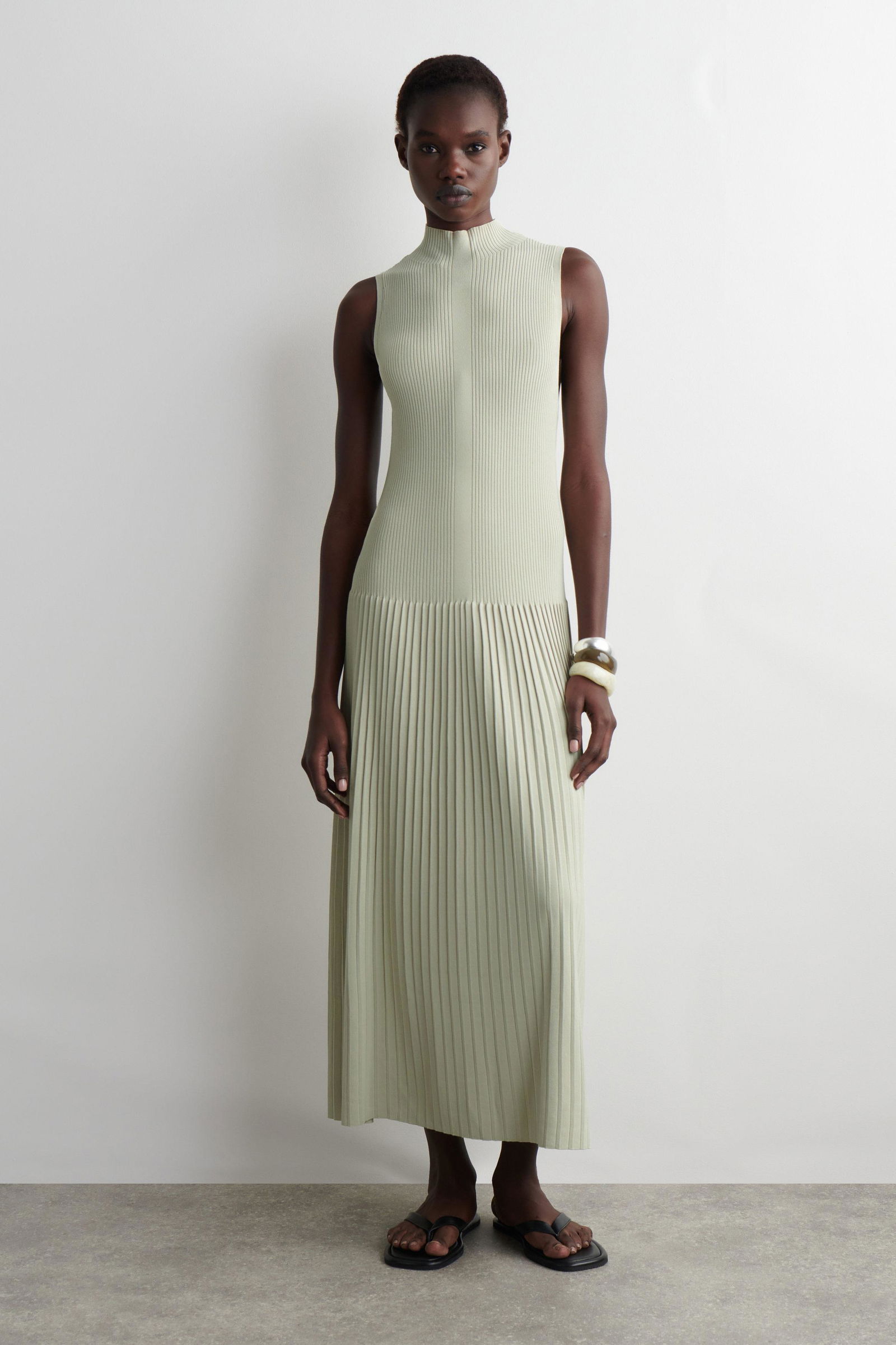 COS Pleated High-Neck Maxi Dress | endource