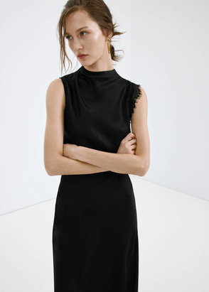 MANGO Flared-sleeve Satin Dress | endource