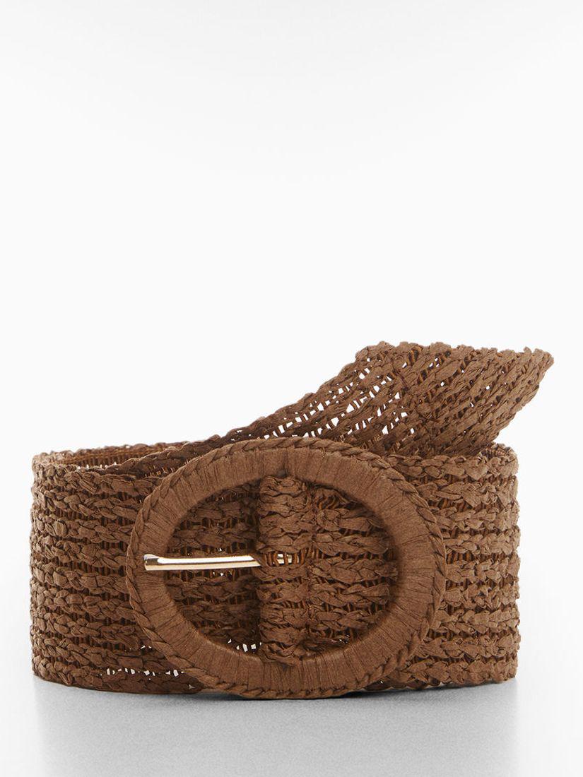 MANGO Miri Raffia Buckle Belt in Light Beige | endource