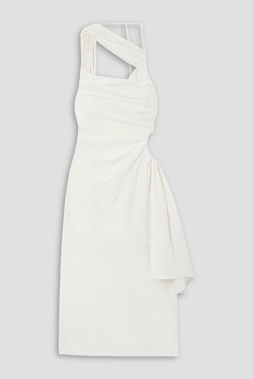 jacquemus abanada draped asymmetric dress JACQUEMUS Abanada Cutout Draped Wool-Blend Crepe Midi Dress