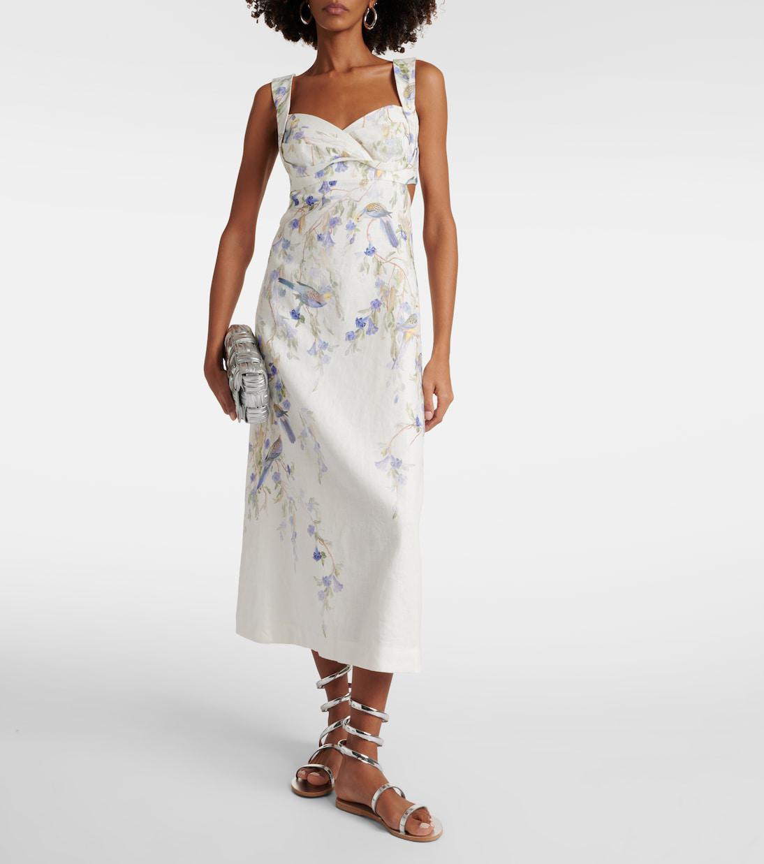 ZIMMERMANN Natura Printed Linen Midi Dress | endource