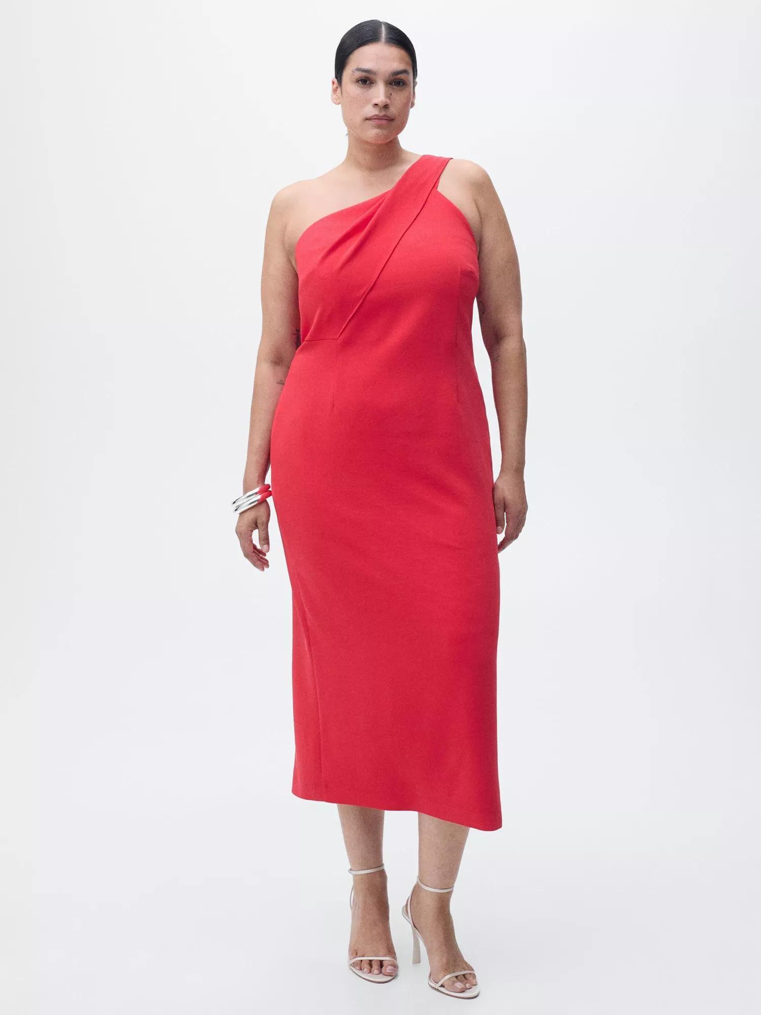 mango red asymmetrical dress MANGO - Side Ruched Asymmetric Dress Red