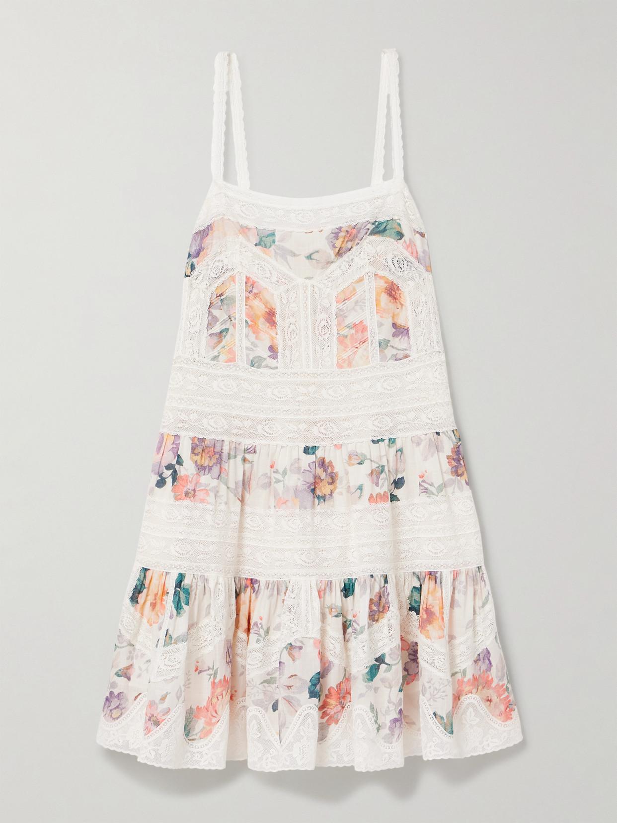 ZIMMERMANN Acacia Lace-Trimmed Floral-Print Cotton-Voile Mini Dress |  endource