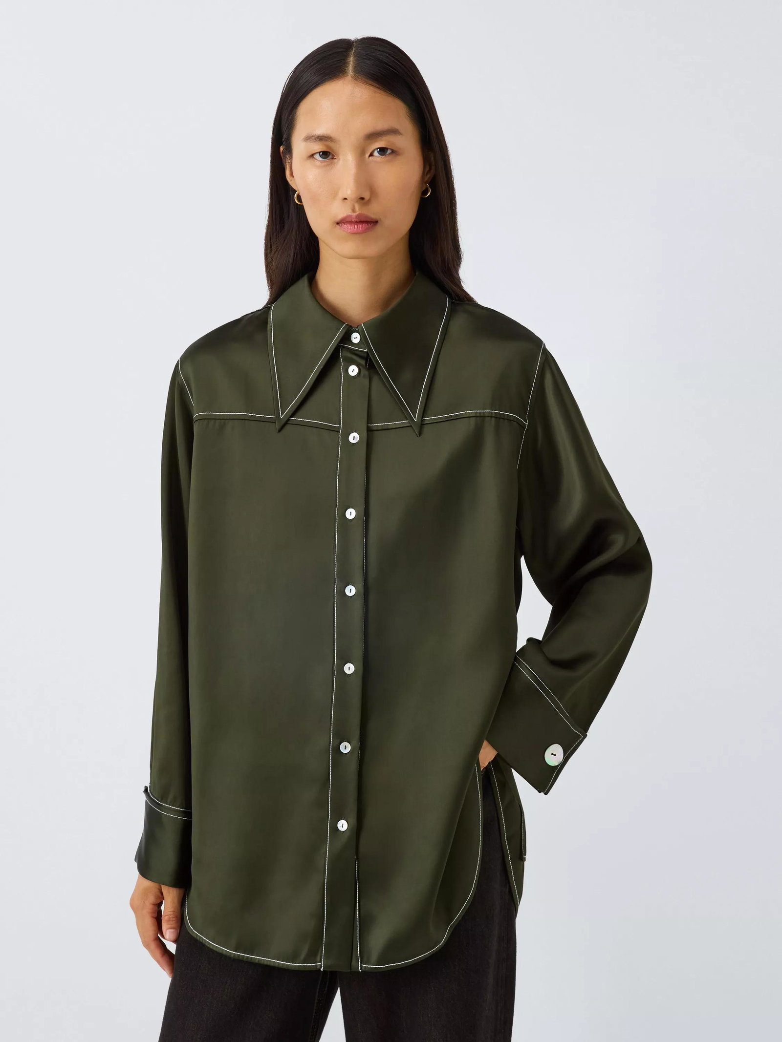 John Lewis x Rejina Pyo John Lewis x REJINA PYO - Satin Contrast Stitch  Reversible Pocket Detail Shirt | endource