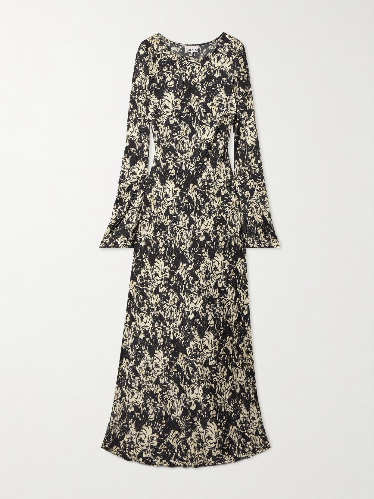 GANNI Floral-Print Satin Maxi Dress | endource