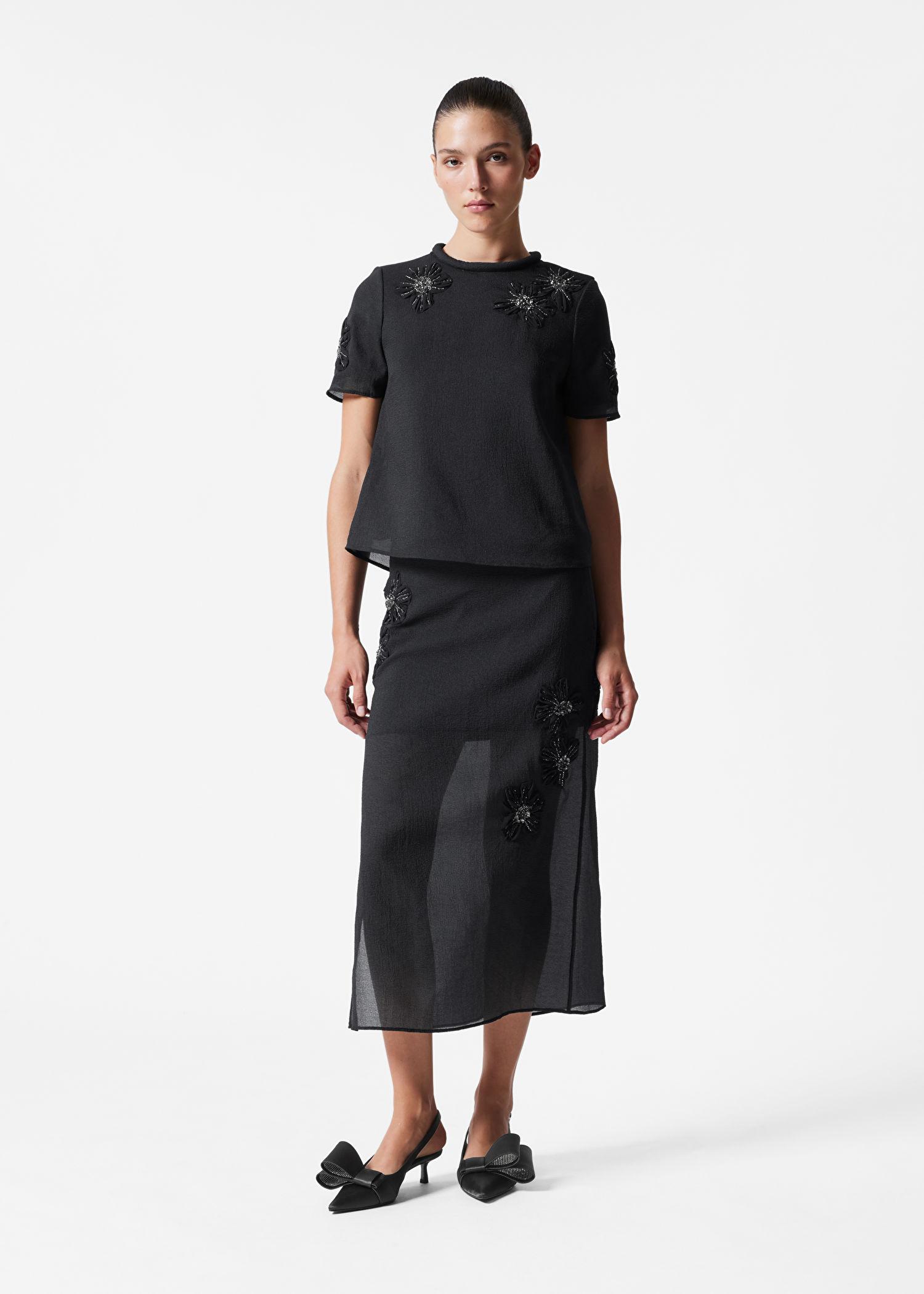 Embellished Sheer Midi Skirt