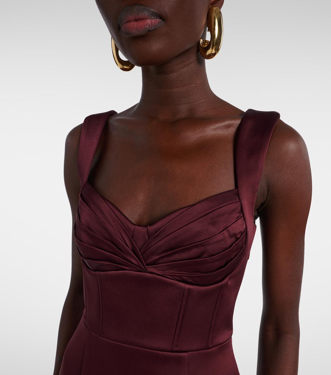 REBECCA VALLANCE Merlot Ruched Satin Midi Dress | endource REBECCA VALLANCE Merlot Ruched Satin Midi Dress | endource