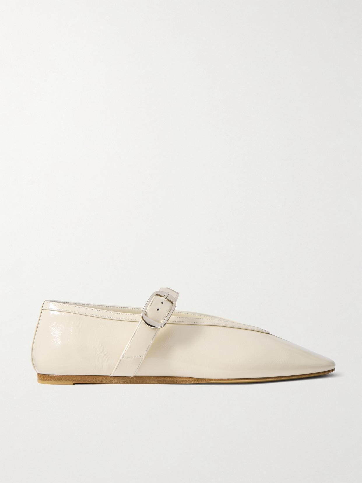 LE MONDE BERYL Stella Textured Patent-Leather Mary Jane Ballet Flats ...
