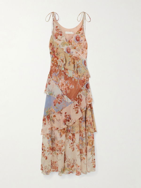 Zimmermann Awaken Ruffled Floral Crepe De Chine Maxi Dress