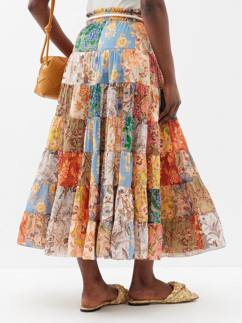 ZIMMERMANN Junie RopeBelt Floral Midi Skirt in Multicoloured Endource