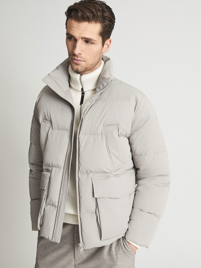 REISS Ryder Hooded Puffer Jacket in Stone | Endource