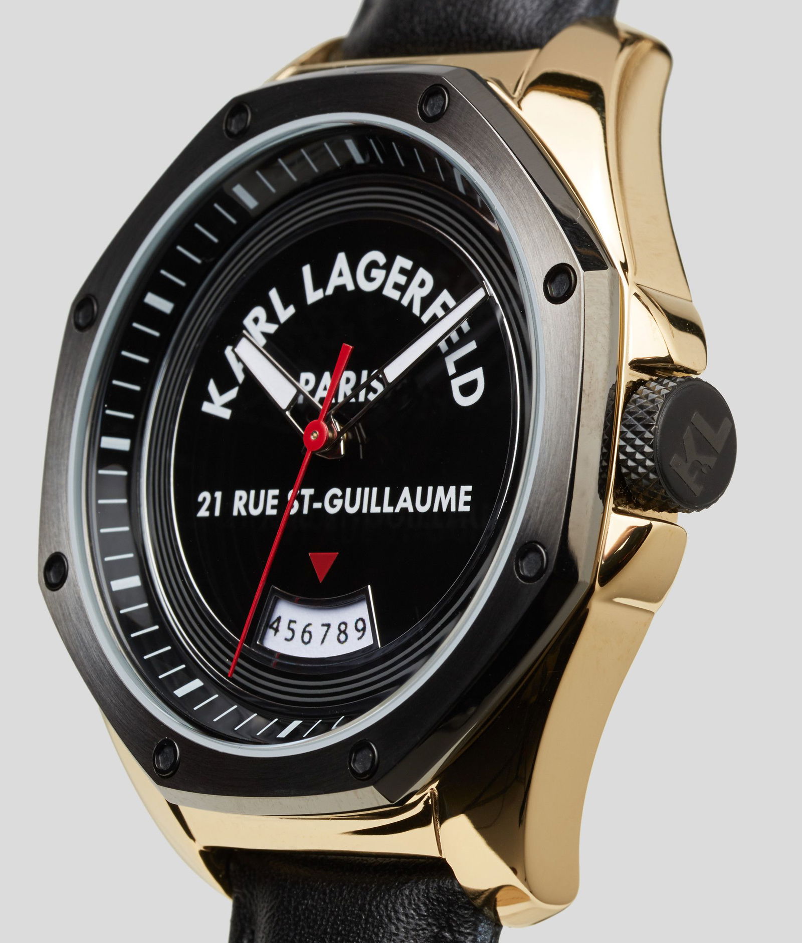 Karl Lagerfeld Minimalist Gold Bezel and Black Leather Strap Watch Seiko Galaxy black dial Men main image 2
