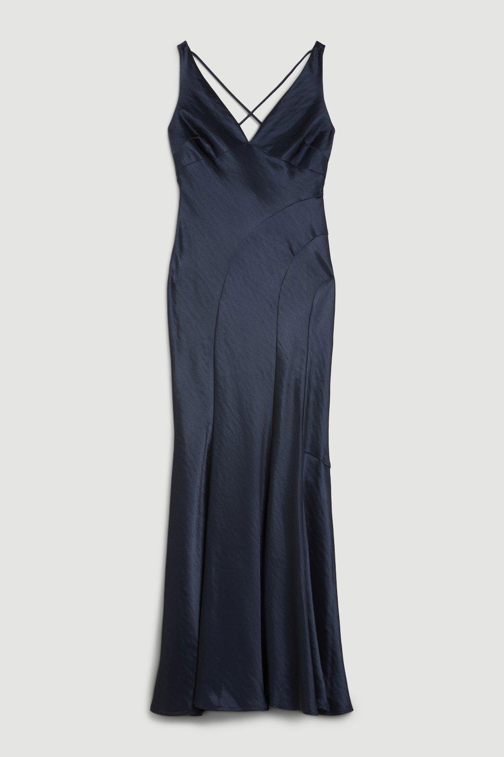 KAREN MILLEN Premium Satin Waterfall Midi Dress in Navy | Endource