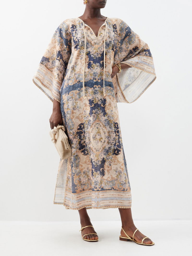 ZIMMERMANN August Printed Linen Kaftan Dress | endource