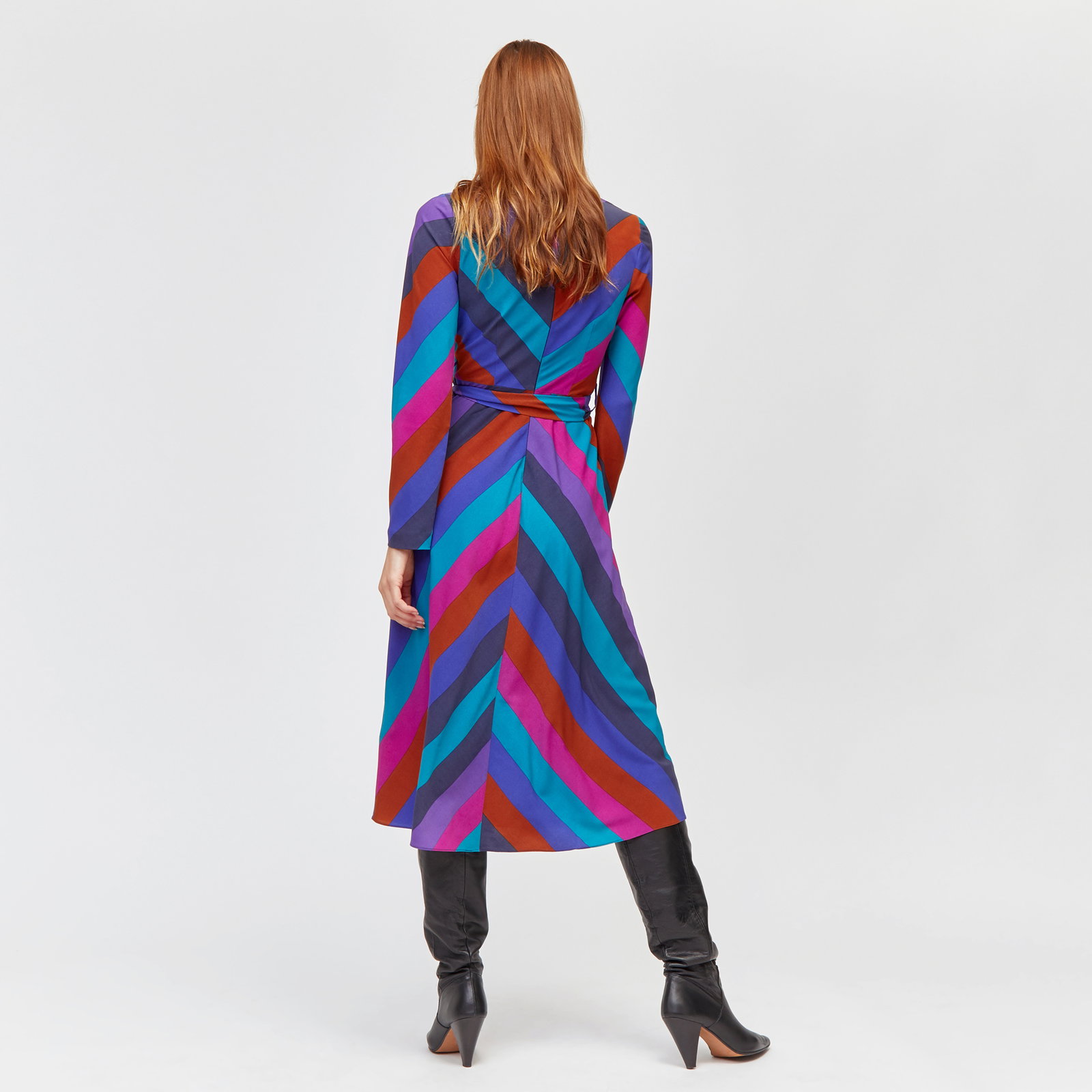 knee length dresses for ladies Vintage 60s Rainbow Striped Midi House Dress main image 0