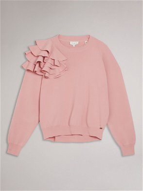 HUSH Lacy Seam Detail Jumper in Cerise Pink