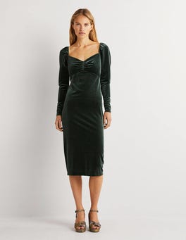boden green velvet dress Wedtrend Women Wedding Party Dress A-Line V Neck Dark Green Burnout Velvet  Bridesmaid Dress with Short Sleeve – WEDTREND main image 1