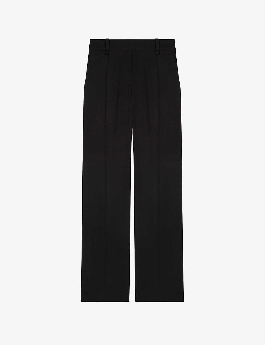 MAJE Patio Wide-Leg Elasticated-Back Wool-Blend Suit Trousers in Noir ...